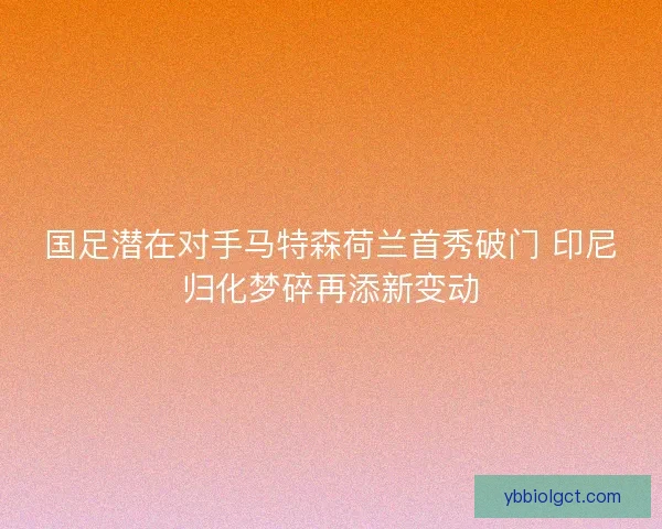 国足潜在对手马特森荷兰首秀破门 印尼归化梦碎再添新变动 国足潜在对手马特森荷兰首秀破门 印尼归化梦碎再添新变动